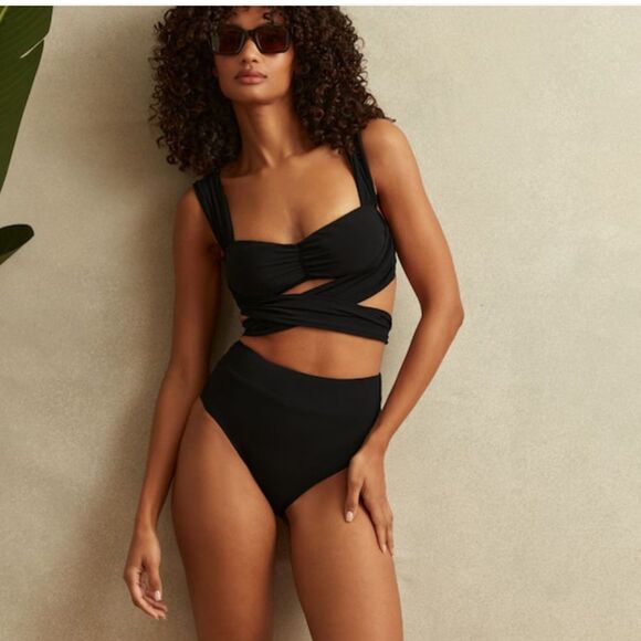Reiss Cristina Wrap Design Bikini Top & Cristina High Rise Bikini Bottom Size 6 - Picture 1 of 12